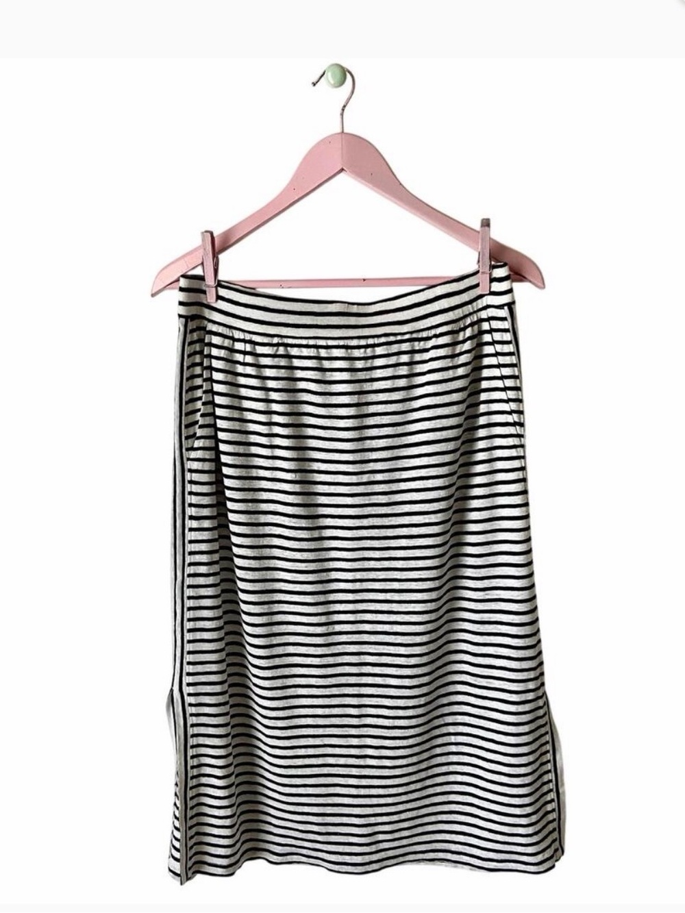 Eileen Fisher Linen Striped Knit Midi Skirt - Black & White